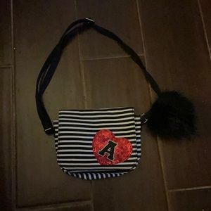 Justice girls shoulder bag with heart with an A on heart